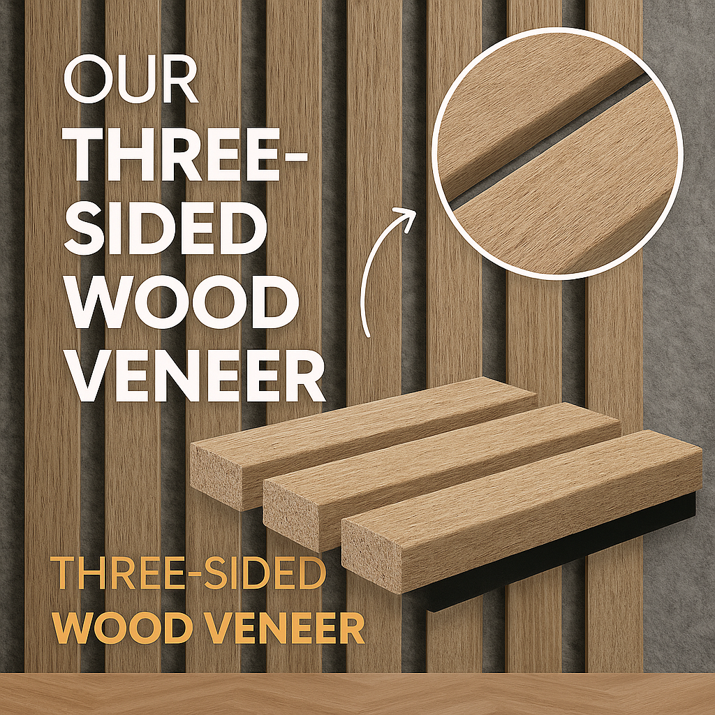 Wooden Wall Panel | Natural Oak Grey Felt | Luxury 3-sided Wood Veneer