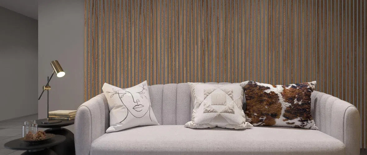 Wooden Wall Panel | Natural Oak Grey Felt | Luxury 3-sided Wood Veneer